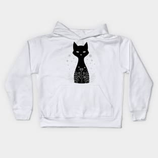 Black cat hiding behind ferns Kids Hoodie